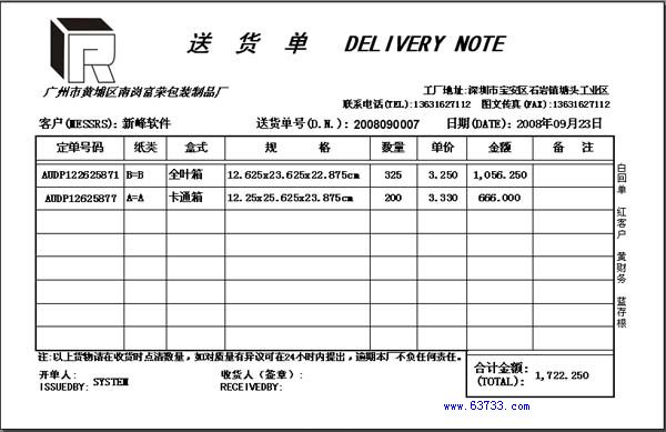 新峰软件官方博客-送货单格式|送货单样本|送货单-纸箱行业