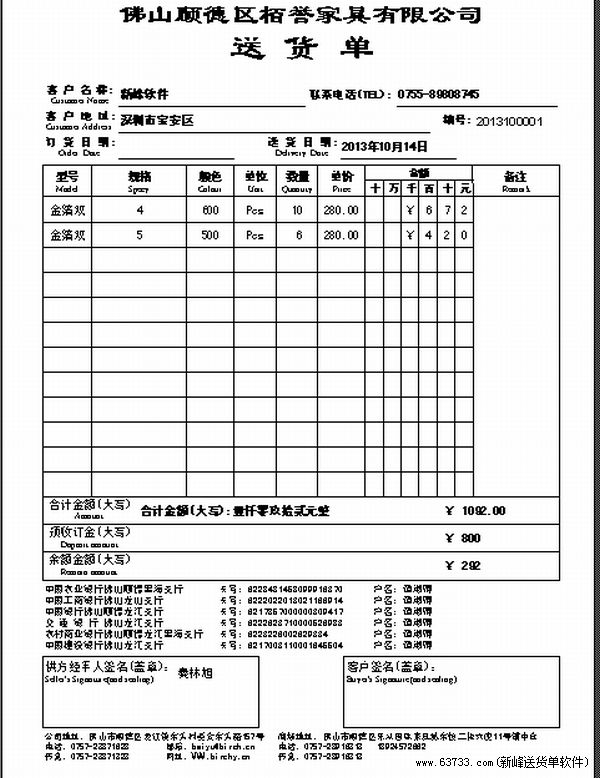 新峰软件官方博客-送货单格式|送货单样本|送货单-家具行业